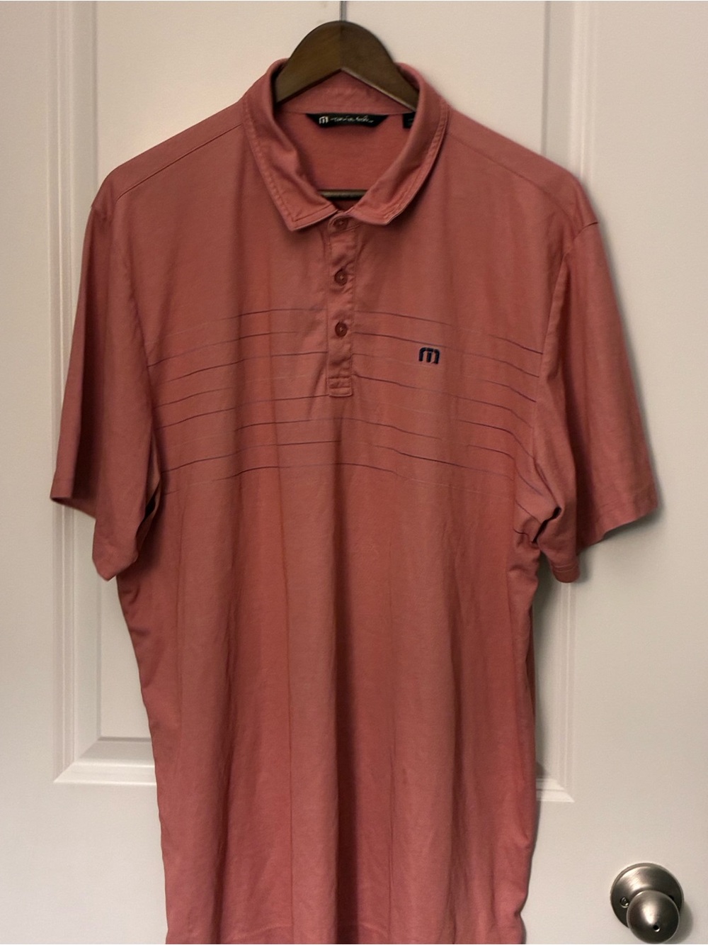 Travis Mathew Men's Polo in Dusty Rose with Navy Accents